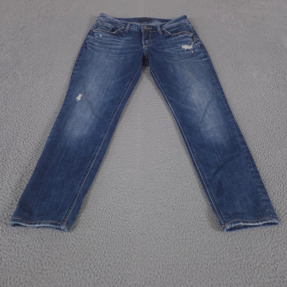 Silver Jeans Co Jeans Womens 29 Blue Boyfriend Distressed Stretch Denim Leg